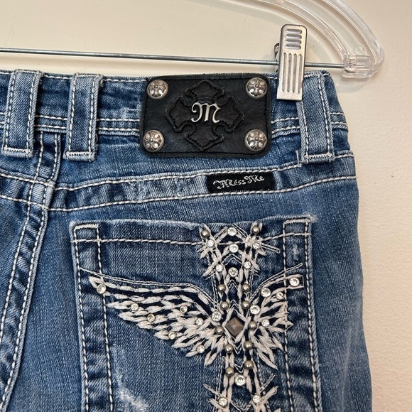 Miss Me Jeans Cross Angel Wings boot cut style Jp5117UR Blue cowgirl western 27 - Picture 4 of 11